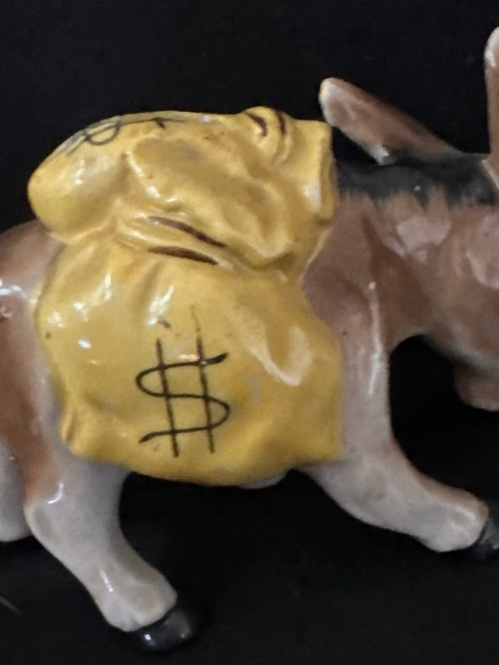 Ceramic Donkey Figurine with Yellow Money Sack - Home Art Ceramics